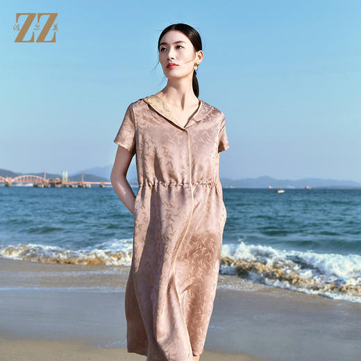佐尔美夏季新款 连帽休闲提花100%桑蚕丝真丝连衣裙女E32LS81 商品图1
