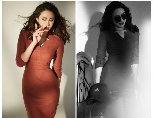 “沙伦玫瑰”颈袖添香2024春季新款职业连衣裙山楂红时尚气质OL修身包臀裙子LT1XC1048 商品图7