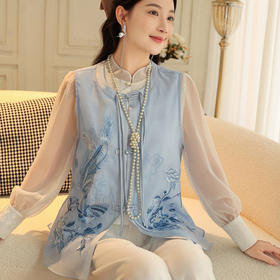 FLZD-A9338新中式国风马甲感云丝改良无袖上衣女夏重工凤凰刺绣宽松9338