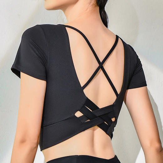 跃牌【健舞健美】系列新款美背露脐短款带胸垫瑜伽短袖8311（可拆胸垫） 商品图1