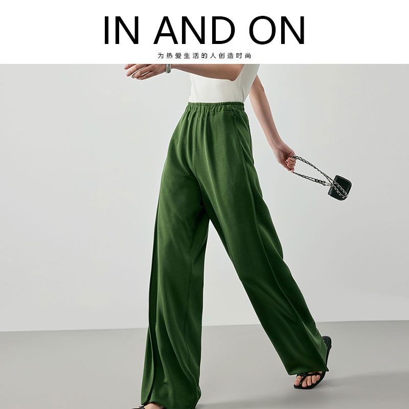 IN AND ON 53437夏季新款阔腿裤女直筒高腰薄款垂感休闲运动卫裤