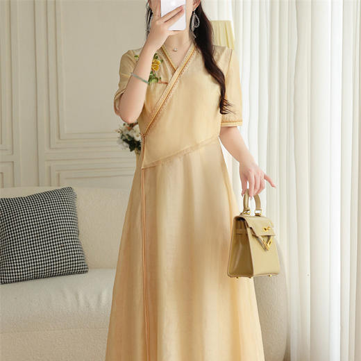 FLZD-A9167新中式复古盘扣禅意茶服连衣裙轻国风改良设计款小众收腰旗袍9167 商品图5