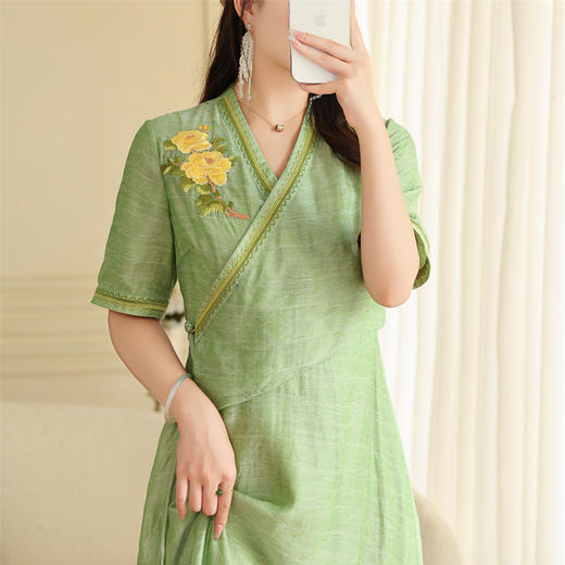 FLZD-A9167新中式复古盘扣禅意茶服连衣裙轻国风改良设计款小众收腰旗袍9167 商品图4