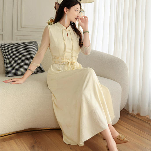 FLZD-A9330夏季国风气质天丝腰带刺绣新款时尚显瘦中式改良旗袍裙 商品图0