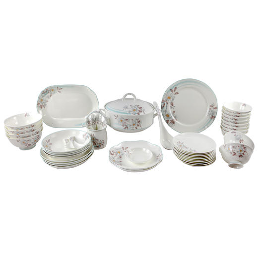 【样品特惠3折，仅1套，无货退款】凡瑞斯唐山骨瓷花伴语10人用50头中式套装餐具乔迁送礼 商品图0