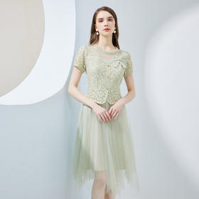 NF8H9斯尔丽瑟俪2023夏季新款蕾丝拼接网纱半裙假两件连衣裙