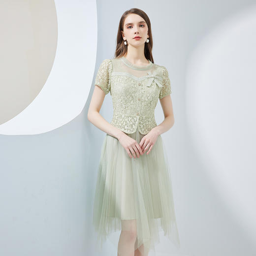 NF8H9斯尔丽瑟俪2023夏季新款蕾丝拼接网纱半裙假两件连衣裙 商品图0