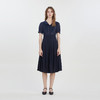 谜底海军领连衣裙短袖2023夏新款复古绣花收腰百褶长裙232ML0620 商品缩略图0