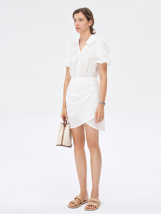 Self Who白色连衣裙2023新款夏季小个子高级感法式泡泡袖v领裙子 商品图1