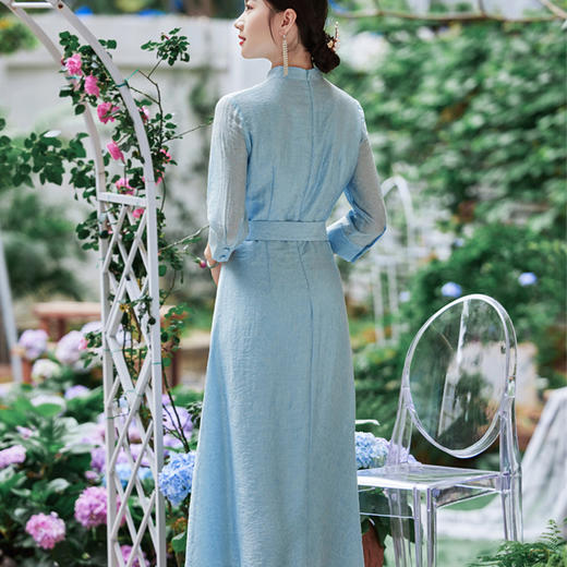 FLZD-2353文艺复古森女民族风简约国风装饰流苏刺绣绣花腰封宽腰带女连衣裙 商品图5