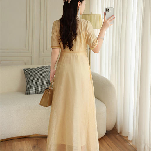 FLZD-A9167新中式复古盘扣禅意茶服连衣裙轻国风改良设计款小众收腰旗袍9167 商品图3