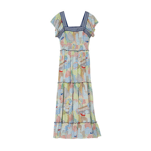 谜底复古花色连衣裙短袖2023夏季新款田园风飞飞袖长裙232ML0550 商品图4