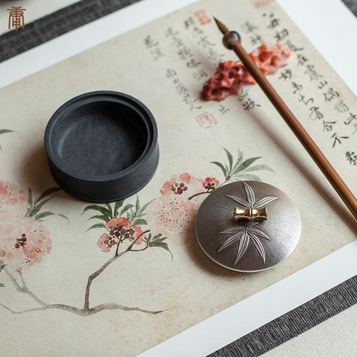 宣砚  竹月锡盖墨海  天然原石（需要刻字请备注） 商品图3