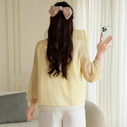 FLZD-A9327新款国风刺绣感微透衬衫女夏季宽松新中式盘扣上衣9327 商品图1