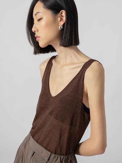 322工房经典再造汉麻针织V领背心2023春夏款百搭宽松无袖吊带B061 商品图0