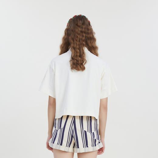 谜底POLO领短款T恤短袖女2023夏季新款学院风贴布绣上衣232MT0604 商品图2