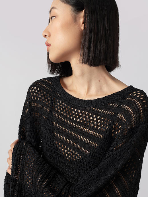 322工房镂空编织和纸纱宽松针织罩衫2023春夏长袖休闲空调衫B060 商品图2