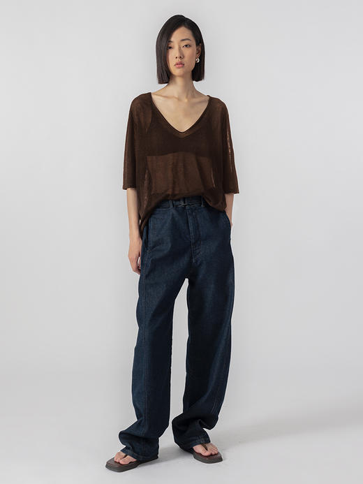 322工房经典再造汉麻宽松针织短袖T恤2023春夏款透视V领套头B062 商品图3