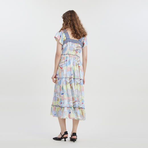 谜底复古花色连衣裙短袖2023夏季新款田园风飞飞袖长裙232ML0550 商品图2