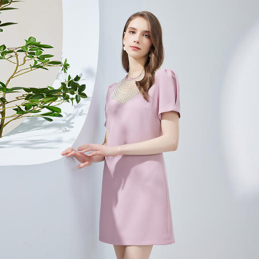 NF8K1斯尔丽瑟俪2023夏上新钉珍珠欧洲宫廷韵味减龄俏丽修身连衣裙 商品图2