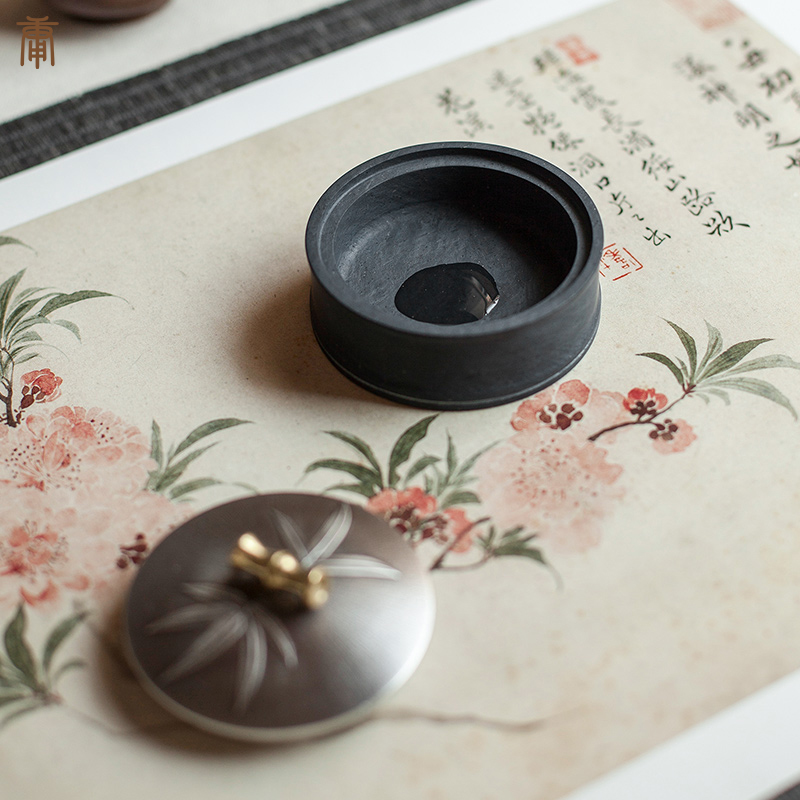 宣砚  竹月锡盖墨海  天然原石（需要刻字请备注）