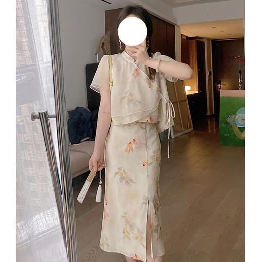 【服装鞋包】月笼纱 新中式国风套装女小个子夏季显瘦两件套裙 商品图0