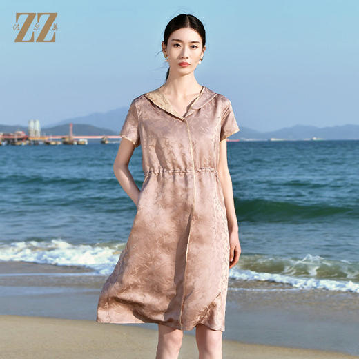 佐尔美夏季新款 连帽休闲提花100%桑蚕丝真丝连衣裙女E32LS81 商品图0