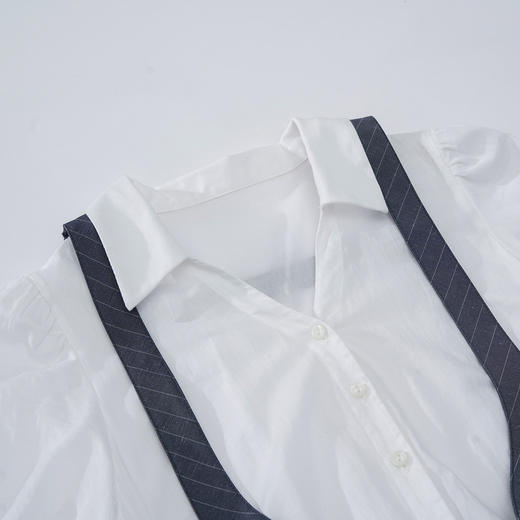 谜底拼接衬衫式连衣裙短袖2023夏季新款简约减龄中长裙232ML0710 商品图3