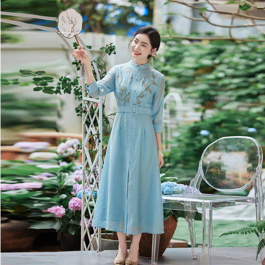 FLZD-2353文艺复古森女民族风简约国风装饰流苏刺绣绣花腰封宽腰带女连衣裙 商品图0