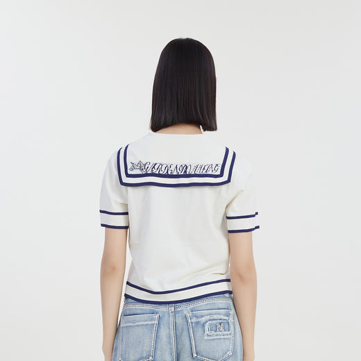 谜底针织衫短袖女2023夏季新款海军风短款拼色针织开衫232MZ0891 商品图2