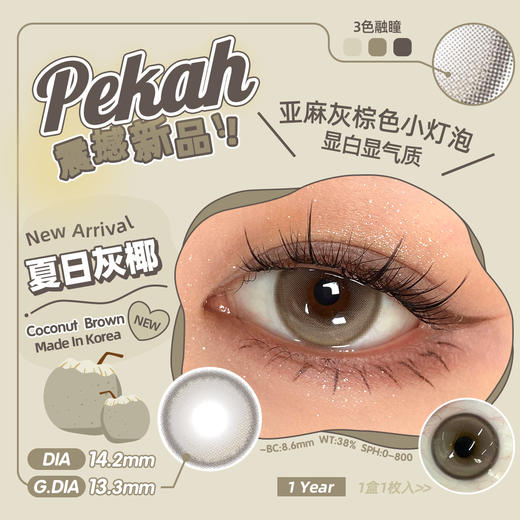 Pekah 夏日灰椰 半年抛 2片  14.2mm 参考着色13.3mm 基弧8.6 含水量38% 韩产进口【买1副随机送1副】 商品图3