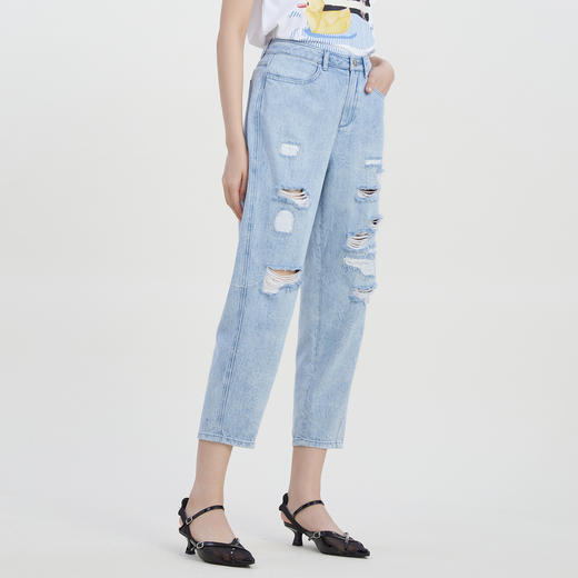 谜底复古破洞牛仔裤女2023夏季新款百搭宽松萝卜九分裤232MK0544 商品图1
