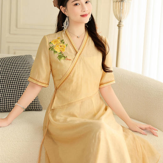 FLZD-A9167新中式复古盘扣禅意茶服连衣裙轻国风改良设计款小众收腰旗袍9167 商品图2