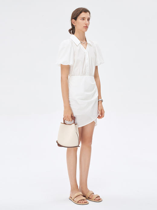 Self Who白色连衣裙2023新款夏季小个子高级感法式泡泡袖v领裙子 商品图3