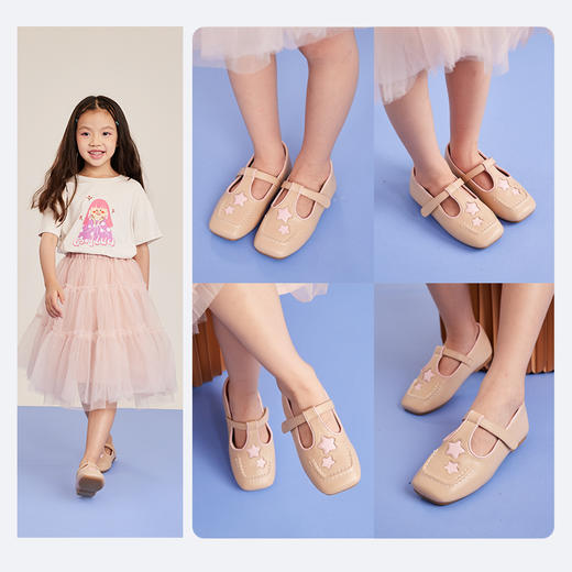 mrbaby女童皮鞋2023春秋季新款浅口复古方头黑色女孩轻便防滑单鞋 商品图1