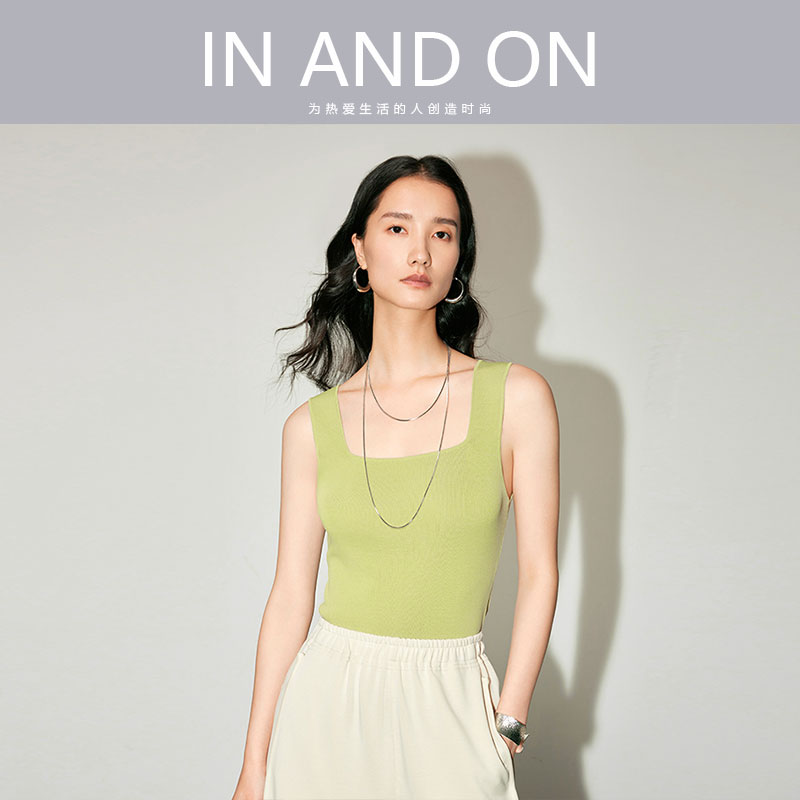 IN AND ON53456女士夏季新款背心打底凉感冰曲U领针织百搭宽松显瘦上衣