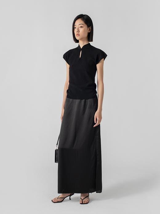 322工房人造丝新中式飞袖套头衫2023春夏款百搭短袖针织上衣B052 商品图2