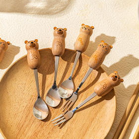 摩登主妇小熊叉勺套装304不锈钢叉子勺子高颜值ins风筷子儿童小勺