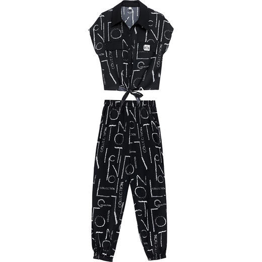 宽松休闲，夏款POLO领短袖小衫哈伦裤两件套字母印花套装QYM-OMS-SDA3123-L 商品图4