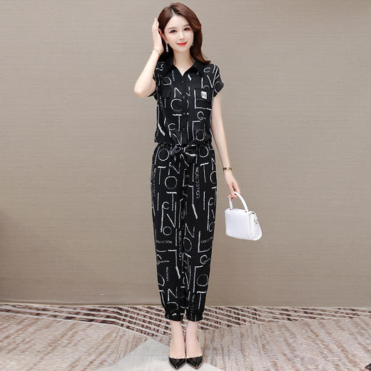 宽松休闲，夏款POLO领短袖小衫哈伦裤两件套字母印花套装QYM-OMS-SDA3123-L 商品图0