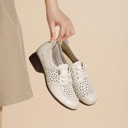 西村名物2023夏季新款休闲风镂空扣带单鞋女软底软面洞洞鞋X23AH13351 商品图6