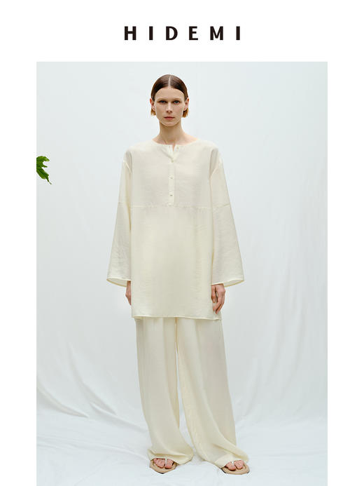 HIDEMI 度假系列清透云朵面料极简两穿廓形套装 上衣/阔腿裤 商品图0