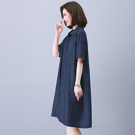 HR WY21109大码宽松遮肉显瘦连衣裙气质翻领时尚天丝裙 商品图1