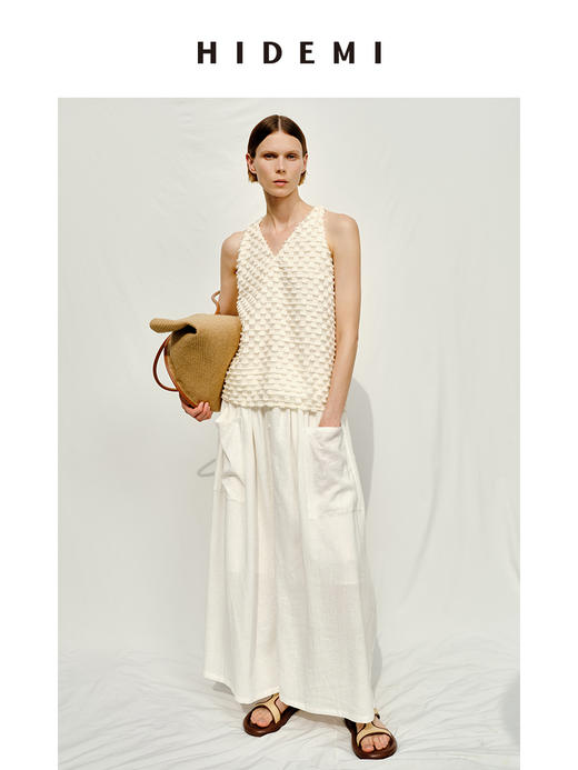 HIDEMI度假系列短流苏立体艺术感提花纽结设计感背心 商品图6