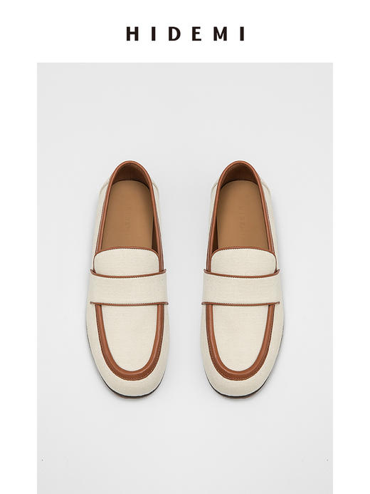 HIDEMI 度假系列帆布拼皮乐福平底鞋 商品图0
