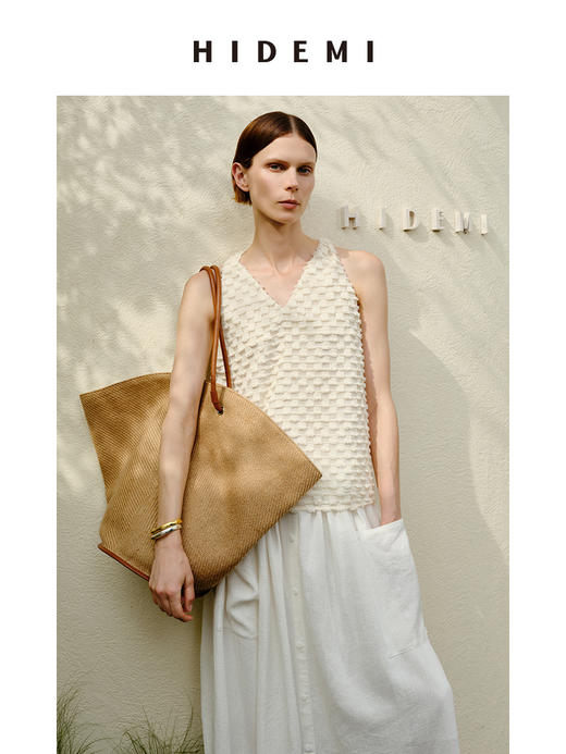 HIDEMI度假系列短流苏立体艺术感提花纽结设计感背心 商品图2