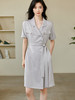 剩S/M/L/XL/XXL 米思阳2024夏季新款经典职场短袖西装连衣裙通勤设计感中长裙1525 商品缩略图1