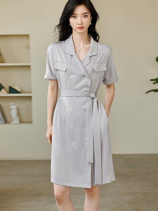 剩S/M/L/XL/XXL 米思阳2024夏季新款经典职场短袖西装连衣裙通勤设计感中长裙1525 商品图1