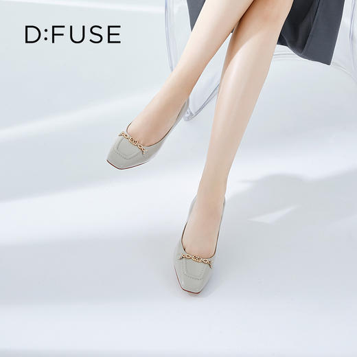DFuse迪芙斯秋季羊皮方头链条细跟单鞋女高跟鞋DF33111006 商品图8