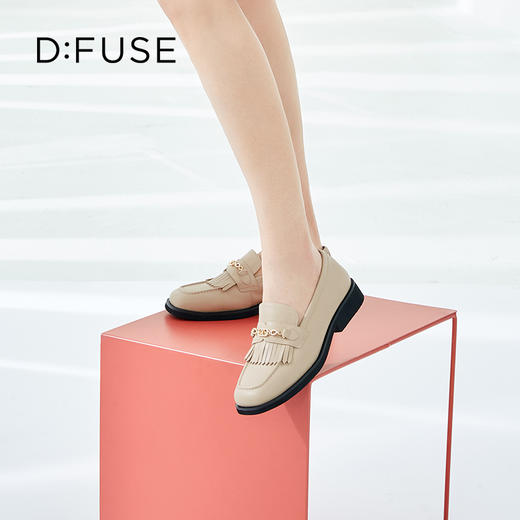 DFuse迪芙斯秋季新款牛皮方头流苏乐福鞋平底单鞋DF33112008 商品图11